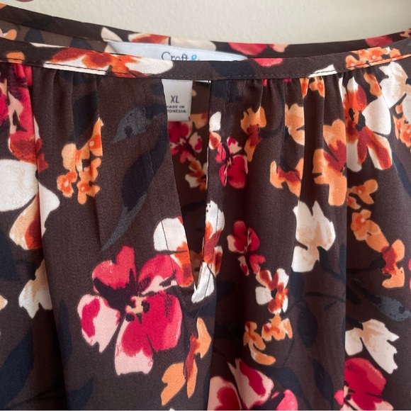 NWT Croft & Barrow Women's Long Sleeve Blouse Brown Floral Size XL - Picture 2 of 10